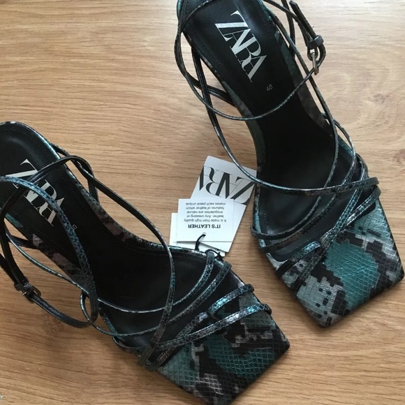 ZARA SNAKESKIN PRINT LEATHER HIGH-HEEL SANDALS WITH SQUARE TOES Size 6.5… - Picture 3 of 9